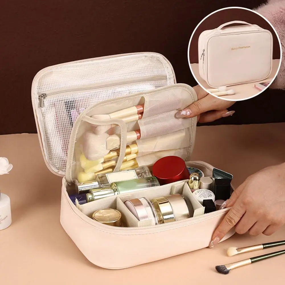 حقيبة مستحضرات تجميل كبيرة 3 في 1 مع حقيبة فرش مكياج، حقيبة أدوات الزينة للسفر، حقيبة مكياج مقاومة للماء، منظمات العناية بالبشرة للنساء #4