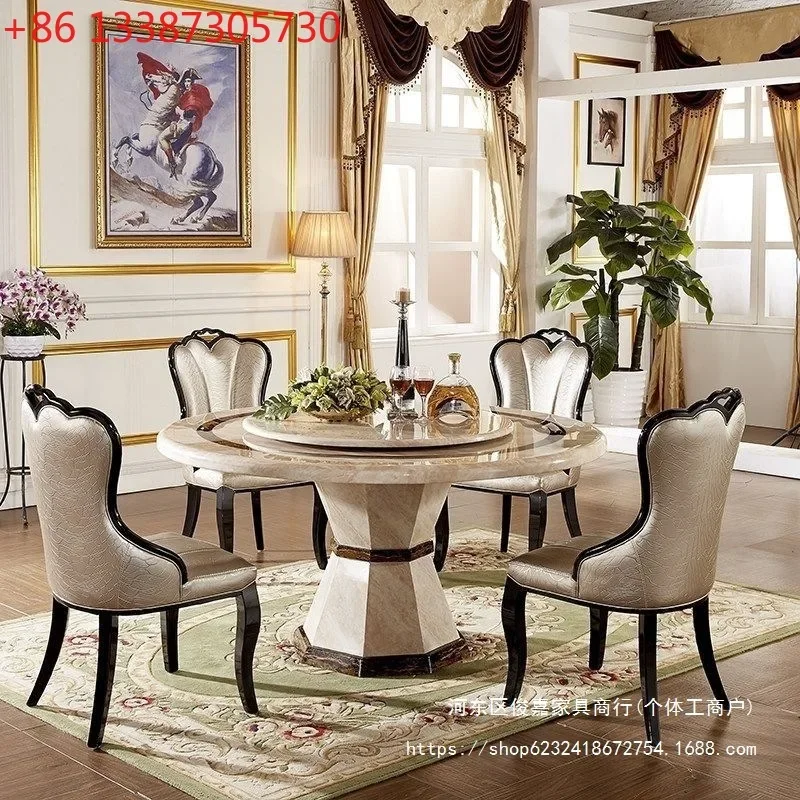 Luxury Marble Round Table Home Round European Dining Table with Turntable