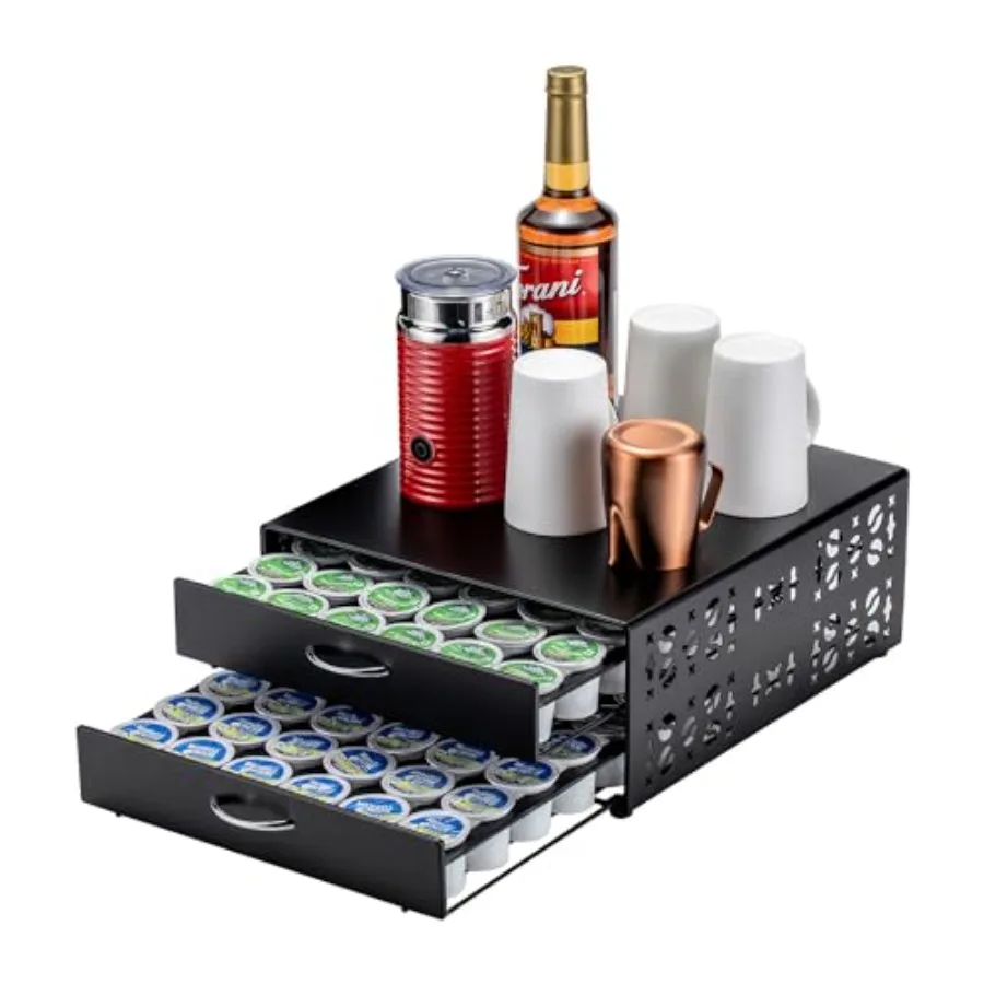

K Cup Organizer Drawer 2 Tier Coffee Pod Holder for Keurig Pod Holder Save Space Countertop Kitchen 84 Pods Capacity