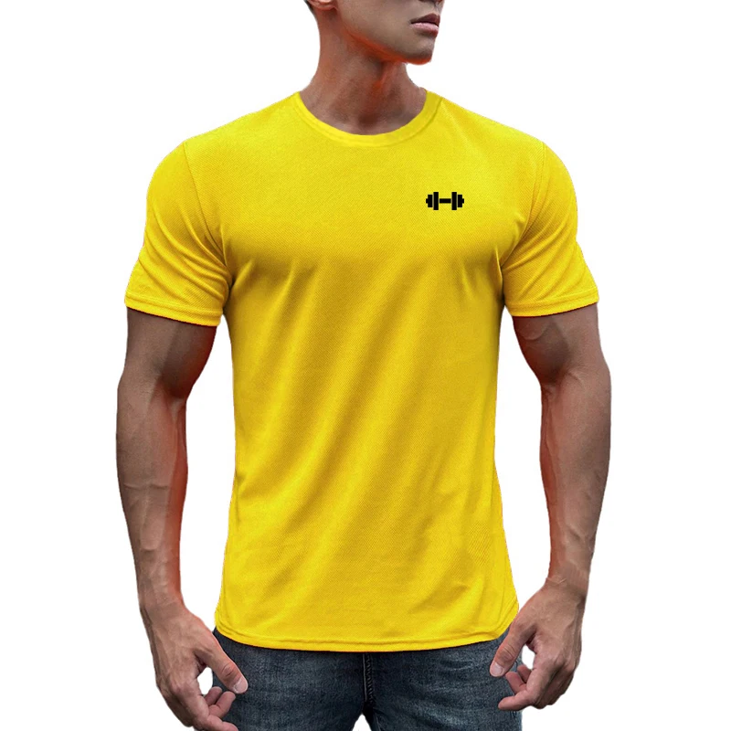 Gym Fitness Muscle Short Sleeve O-Neck Clothing Summer Mesh Breathable Quick Dry Cool T-shirt Mens Bodybuilding Running Shirts