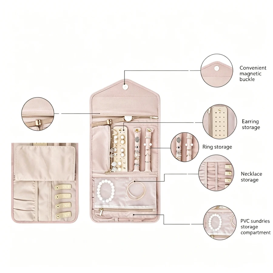 Fashionable Portable Jewelry Bag, High-End Jewelry Storage Bag, Necklace, Earrings, Ear Studs, Jewelry Accessories, Bracelet, Ri