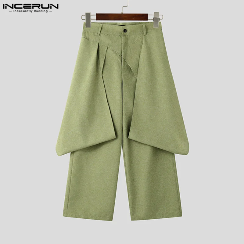 INCERUN 2025 アメリカンスタイルのズボンファッションメンズレイヤード解体デザインロングパンツカジュアルシティウォーク男性固体パンタロン