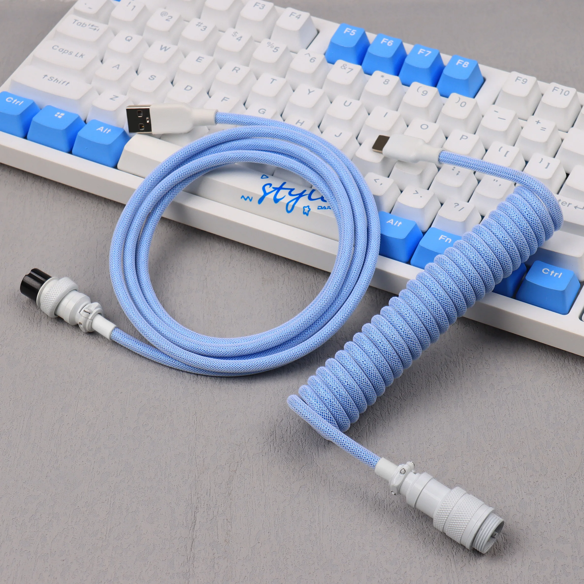 

【LANO】Double Sleeved Mechanical Keyboard Coiled Type -C USB 2.0 Standard Cable With 5PIN Male GX16 Aviator for Mechanical Keyboa