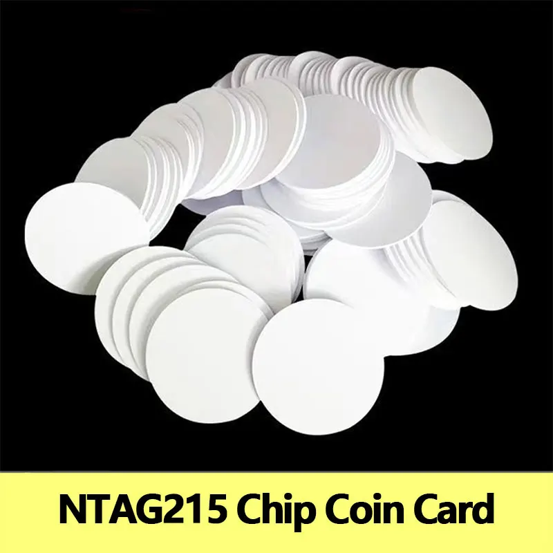 

NFC215 White Rewritable NTAG215 NFC Round Coin Cards 25mm, 13.56MHz 504 Bytes Smart Labels for NFC Phones & Games