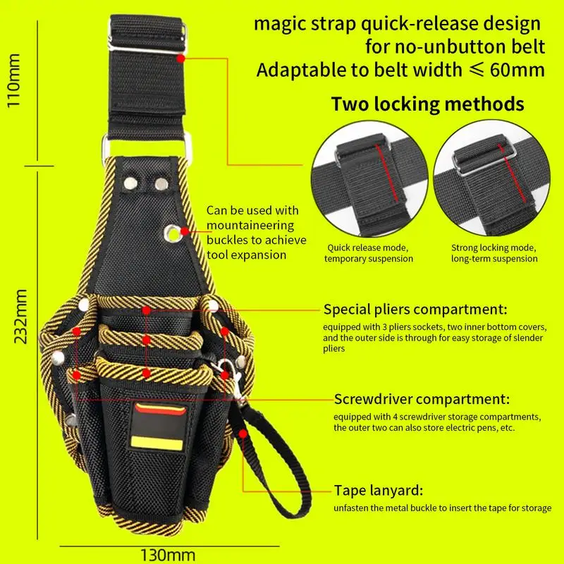 Custodia per attrezzi per elettricisti Custodia per utilità Fondina per cintura per attrezzi Marsupio in tessuto Oxford piccolo con tasche multiple per falegname