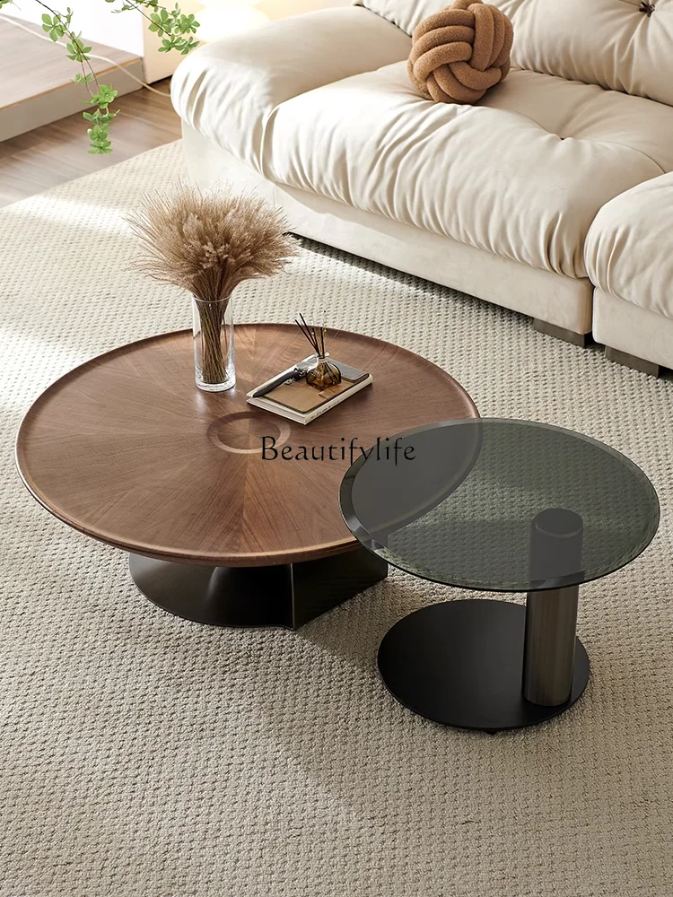 

**Wabi-sabi wind walnut coffee table minimalist Italian small apartment