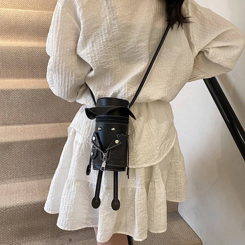 Cute Character Shaped Mini Crossbody Bag with Whimsical Faux Leather Adorable Doll Bucket Shoulder Purse with Detachable Strap
