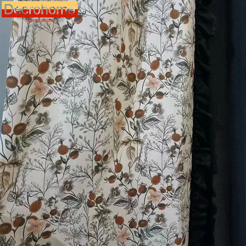 

French Retro Style Black and White Lace Retro Print Curtains for Living Room Bedroom Dining Custom Size Decoration Partition