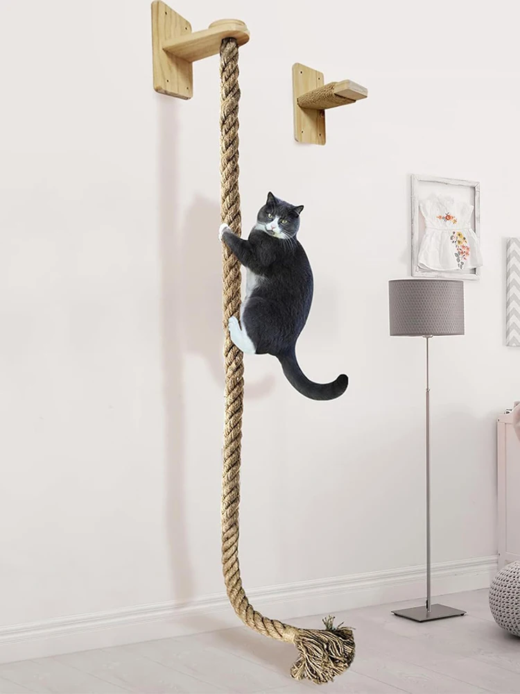 

Веревка для лазания кошек с деревянной платформой, настенная, многоразовая, для заточки когтей, мебель-когтеточка, игровое оборудование для кошек
