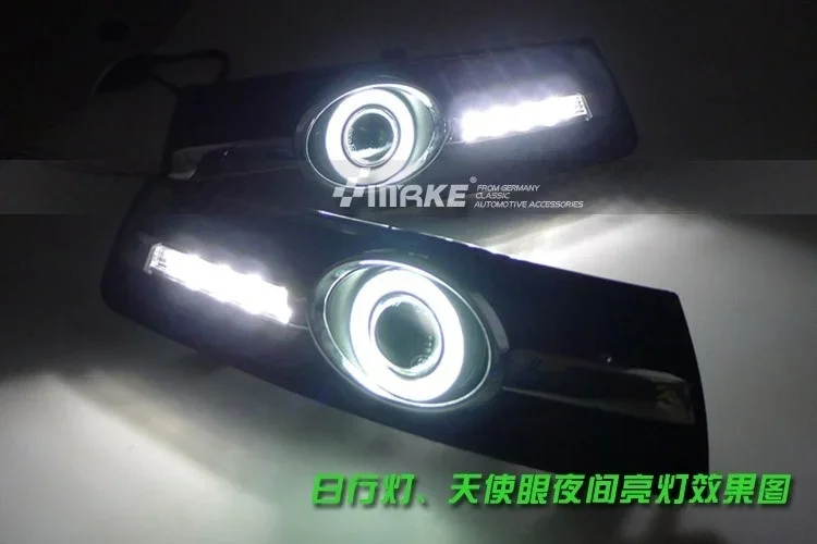 LED DRL daytime running light + COB angel eye, projector lens fog lamp with cover for volkswagen passat cc 2008-13, 2 pcs