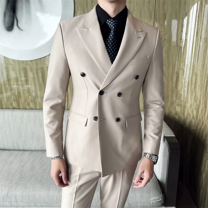 

(Jacket+Pants) 2022 Double Breasted Slim Fit Men Suits Wedding Tuxedos Groom Business Party Prom Best Man Blazer Costume Homme