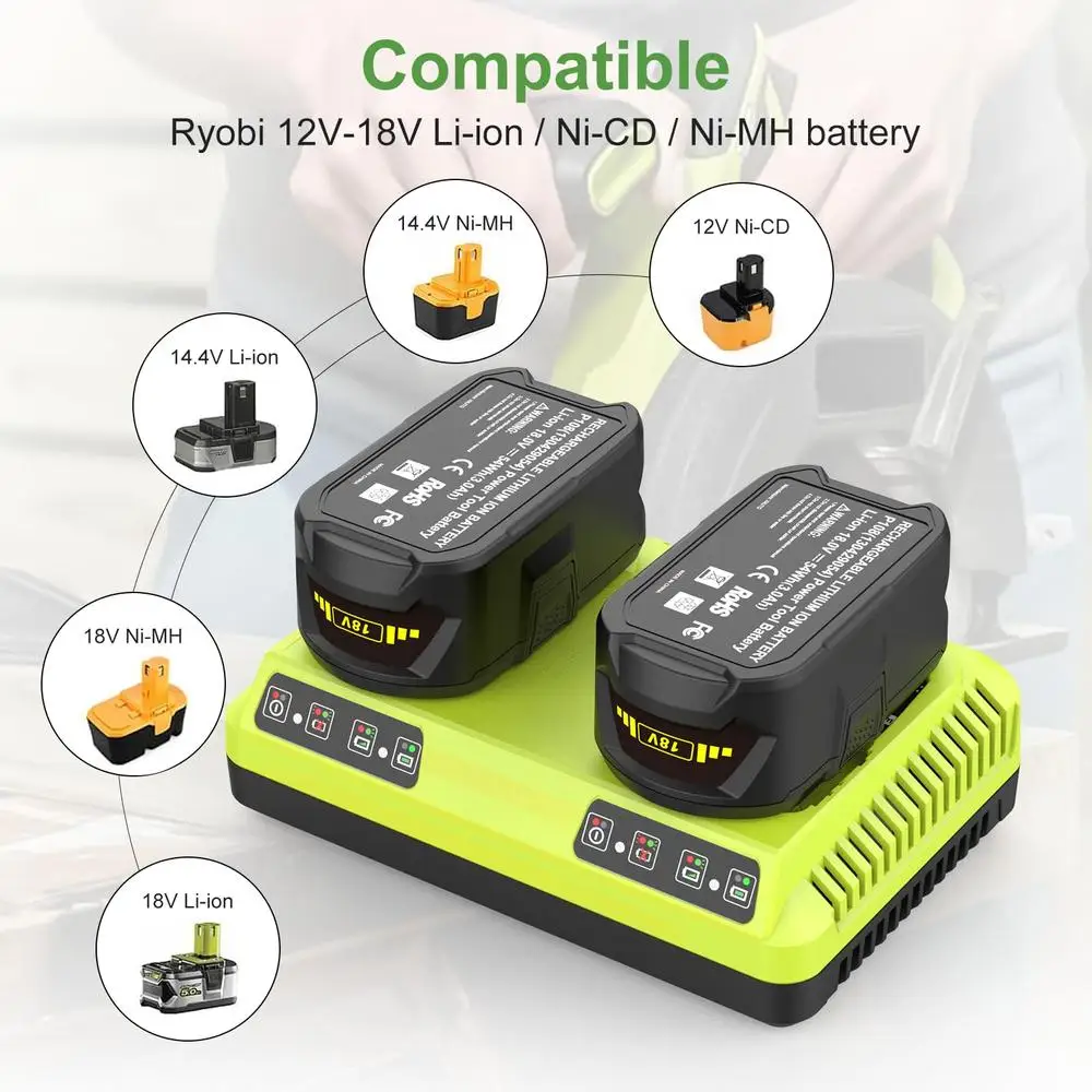 Ryobi ONE-Batterie de remplacement, chargeur de chimie inclus, 6.5A, 18V, P108, P102, P103, P104, P105, Pknit, P109, P122, P190, pour touristes, 2 paquets