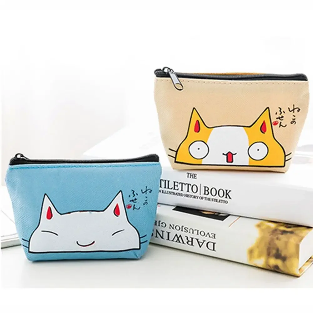 Cartoon Cat Print Mini Oxford Key Wallet Women Card Holder Zipper Money Pouch Purse Storage Bag Kawaii Girls Cute Wallet