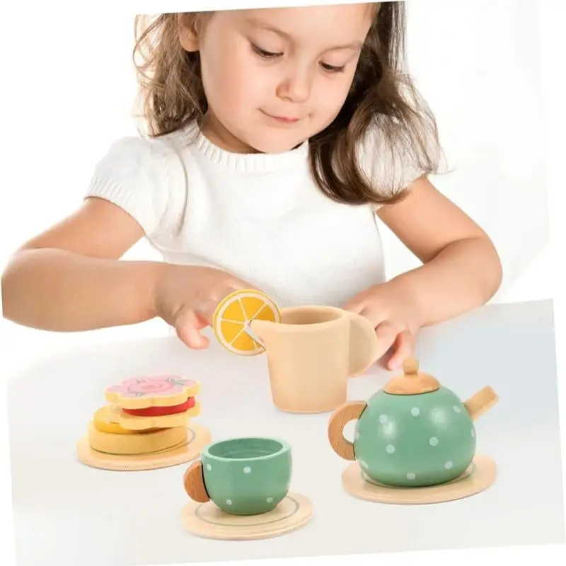 Juego de té de simulación, casa de muñecas de té de la tarde, postres, juego de té para niños, casa de juegos, modelo de fruta, accesorios dulces realistas, juego de madera para niños