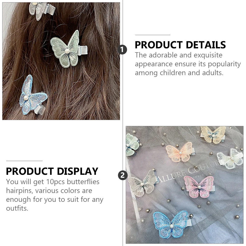 

10pcs Colored Butterfly Hair Clips Mini Pearl Barrettes Bride Bobby Pins for Girls Party Accessories Sweet Fashion
