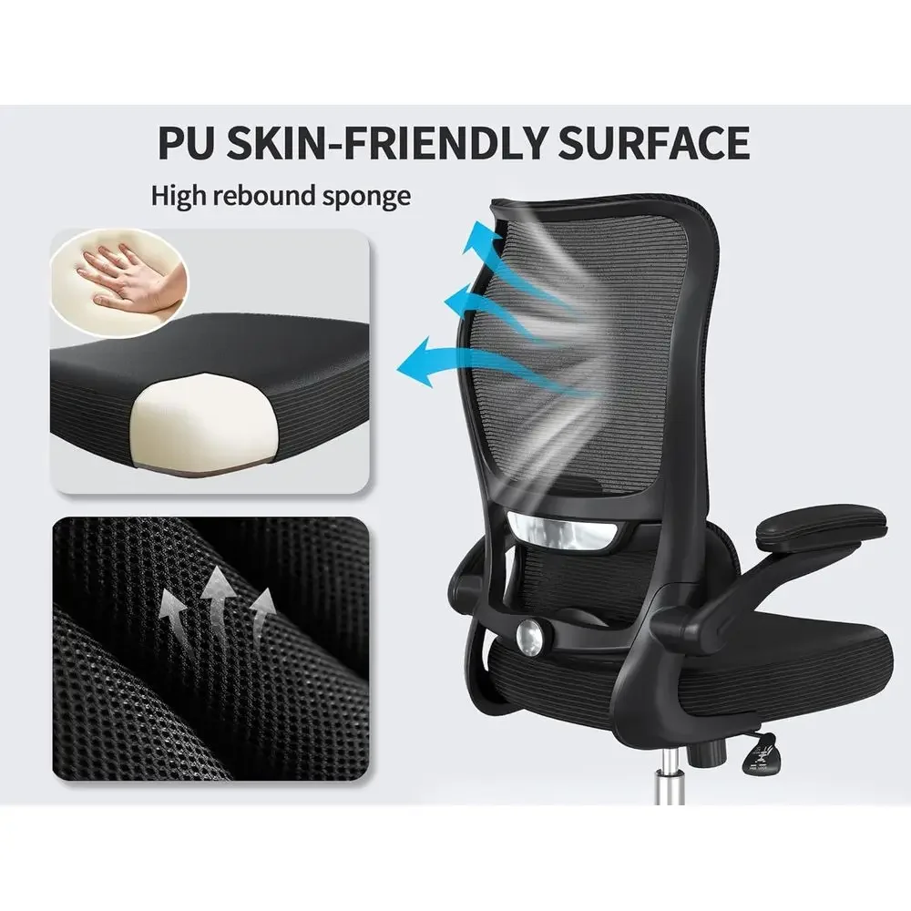 كرسي مكتب مريح بظهر مموج مع دعم قطني قابل للتعديل للمكتب المنزلي والألعاب والقراءة (أسود) #5