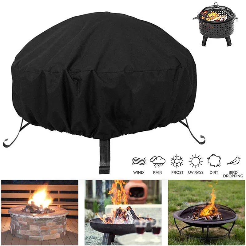 Feuerstelle Abdeckung Im Freien Wasserdichte Kordelzug Feuerstelle Abdeckung Schwarz Runde Terrasse Feuer Schüssel Abdeckung Haushalt Feuerstelle Herd Staub Abdeckung