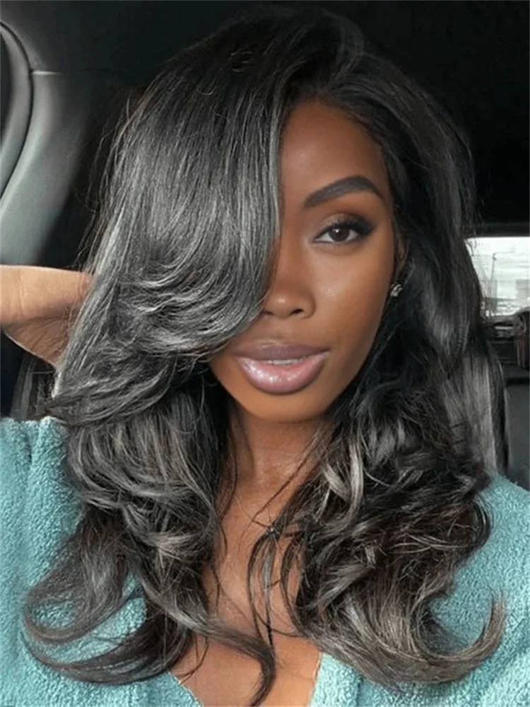 Nadine 13x4 Salt And Pepper Wavy Glueless Gray Color Pre-Cut Lace Wig Human Hair Body Wave Lace Frontal Wig Human Hair For Women