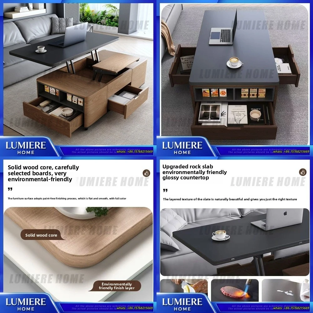 

Foldable Coffee Table with Lift Top Multi Functional Dining Table Combo Convertible Living Room Furniture for Small Spaces