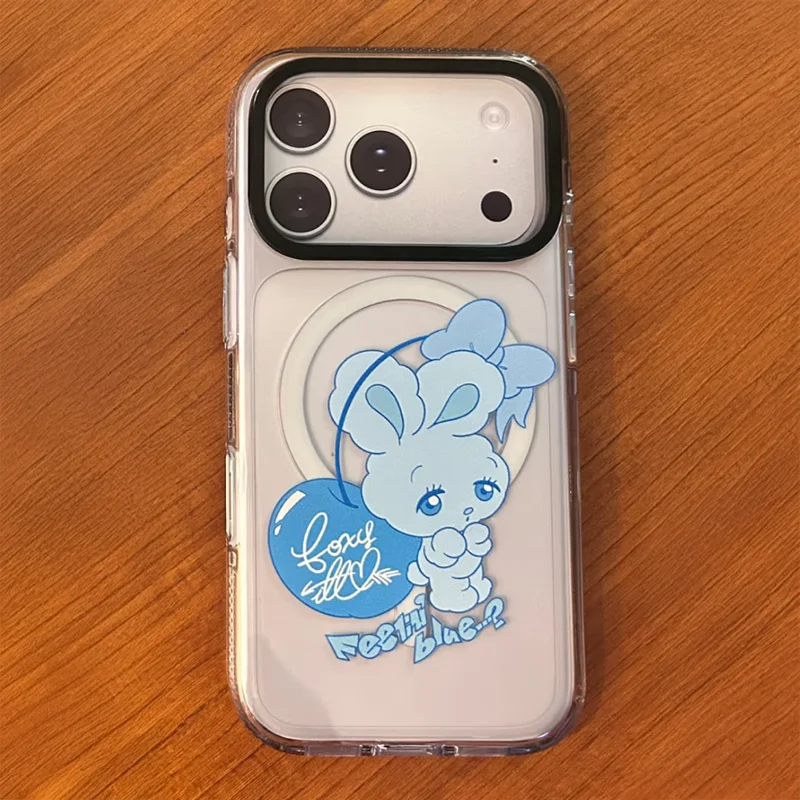 

Cartoon Blue Rabbit Cherry Acrylic Phone Cover for IPhone 12 13 14 15 16 17 Pro Max Case for IPhone 17Air