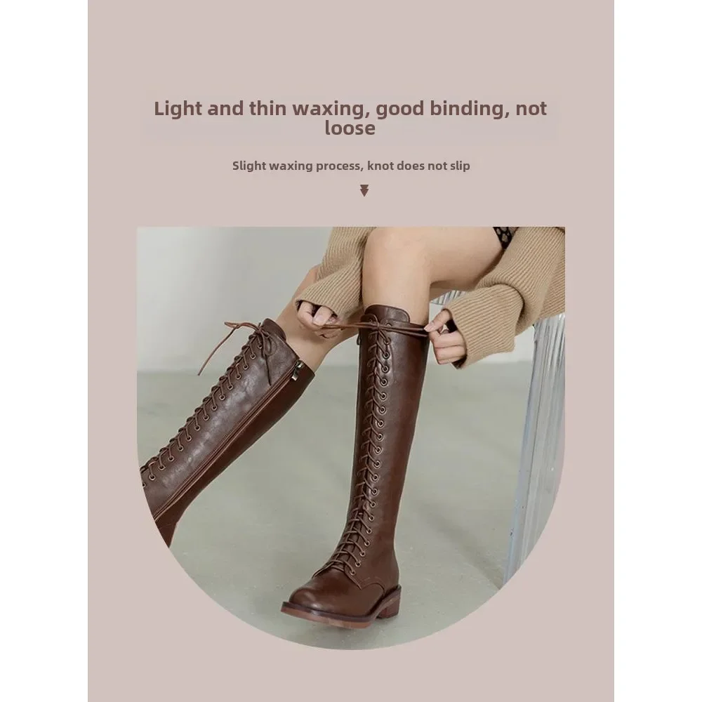 Boots Lengthened Overknee Boots Knight Boots Leather Shoes Men and Women Creamy-white Black Brown Waxing Shoelace round