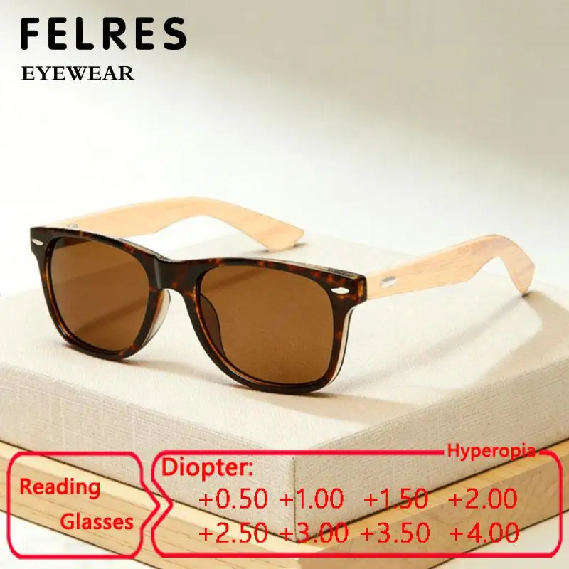 

Bamboo Wood Legs Square Reading Sunglasses Men Women Retro Finished Prescription Presbyopic Eyewear Outdoor Shade Glasses
