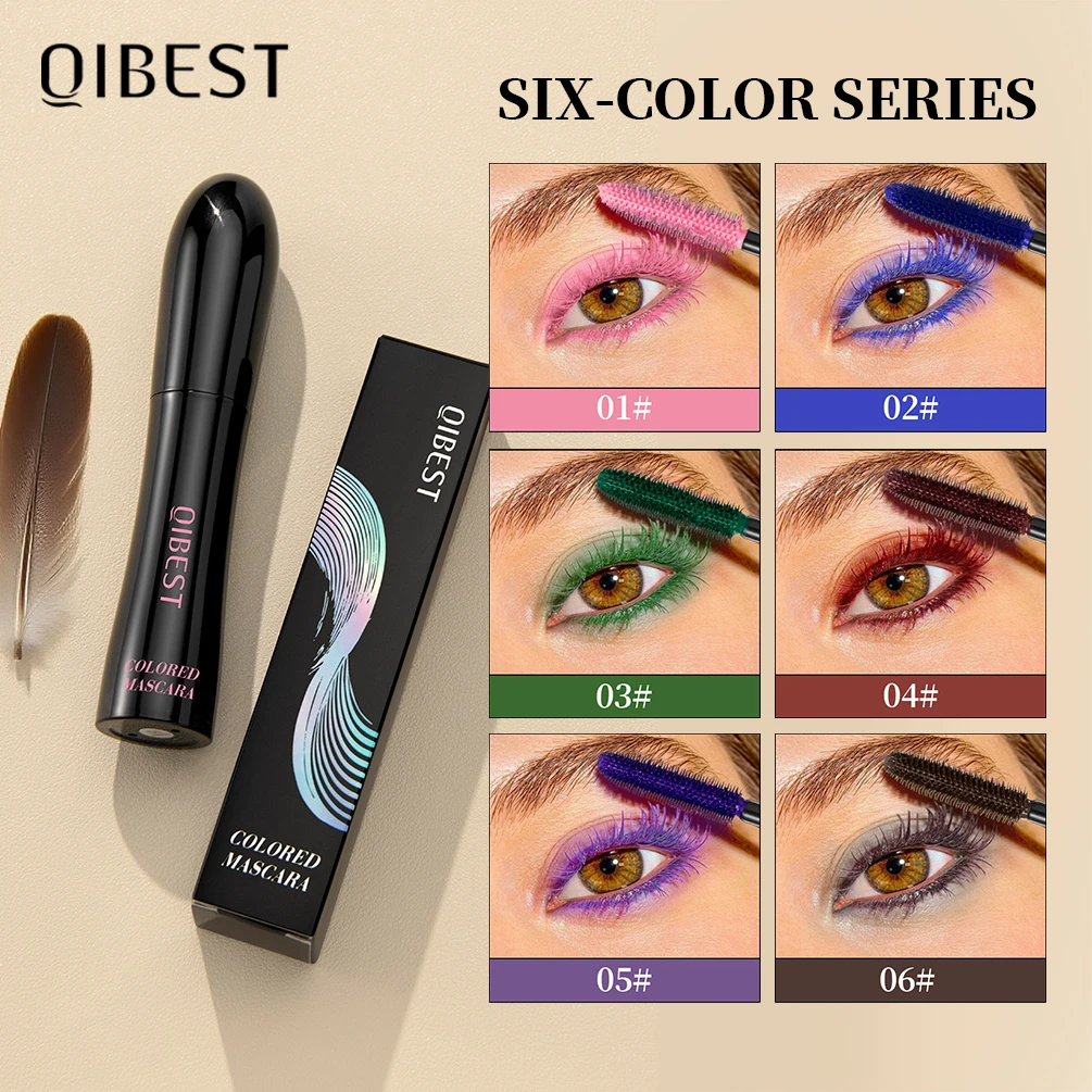 Qibest 4d fibra de seda rímel de cílios à prova dwaterproof água colorido rímel para extensão de cílios grosso elevador alongamento maquiagem duradoura
