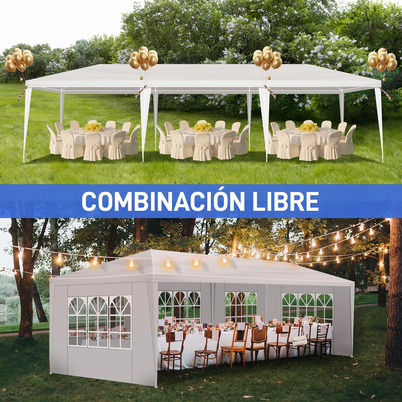 

3×9m Spiral Pipe Iron Pergola, PE Cloth Waterproof Sun Protection Courtyard Awning