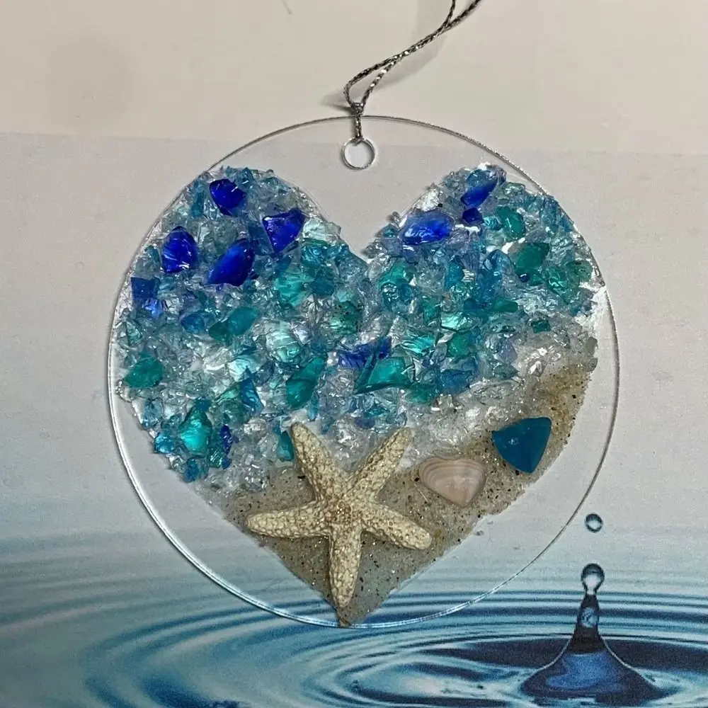 New Acrylic Sun Catcher Memorial Crafts Shell Starfish Sea Glass Sun Catcher Conch Round Couple Crashing Wave Pendant