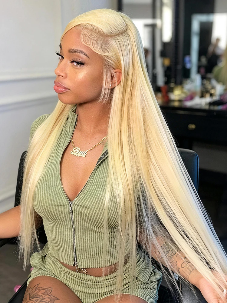 13x6 HD Transparent Lace Front 613 Blonde Bone Straight Wigs Honey Colored Human Hair Pre-Plucked Bleached Knots Ships from US Warehouse for Women