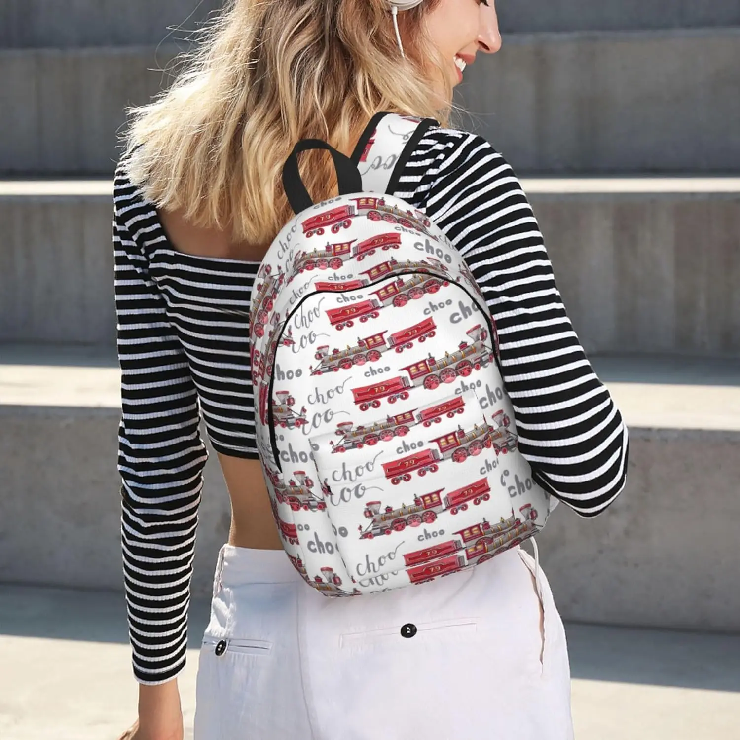 Travel Laptop Backpack - Retro Train Computer Canvas Backpack Bag with Adjustable Straps