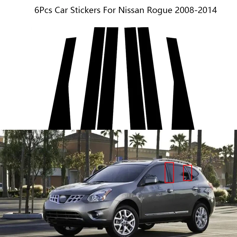 

6Pcs/Set Glossy Black Door Window Trim Pillar Posts Molding Cover For Nissan Rogue 2008-2014 Exterior Car Stickers