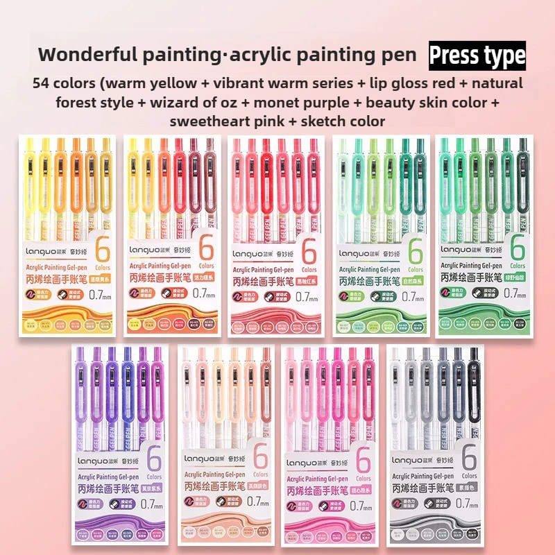 

LANGUO 90/6 Colors Large Capacity Press Acrylic Gel Pen 1.0mm Writing Pen Painting Drawing Stationery Office School Supplies