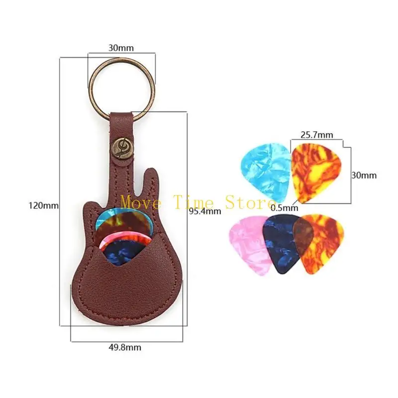 92ME Guitar Picks Case مع 5 اختيارات ، حقيبة تختار الجلود واختيار الحمل مع Keyring لقيثارة الجيتار الجيتار