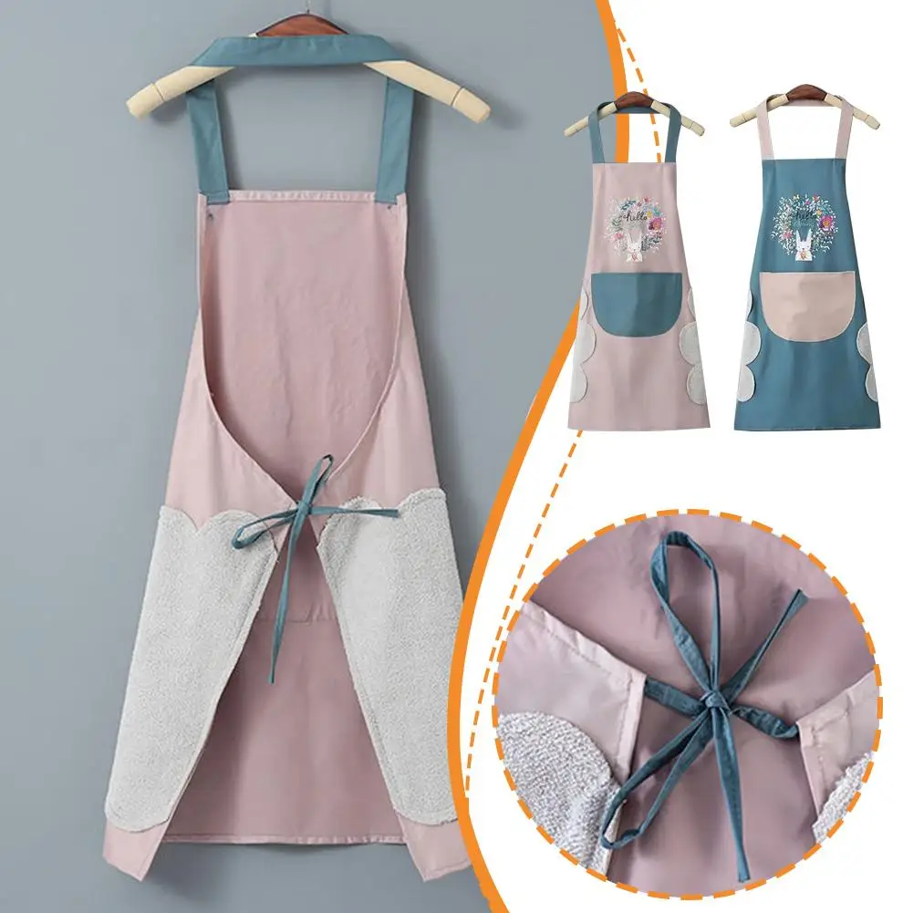 

Waterproof Apron For Home Kitchen Sleeveless Hand Wiping Apron Flower Rabbit Apron For Home Use Waterproof And Oil Res K2T9