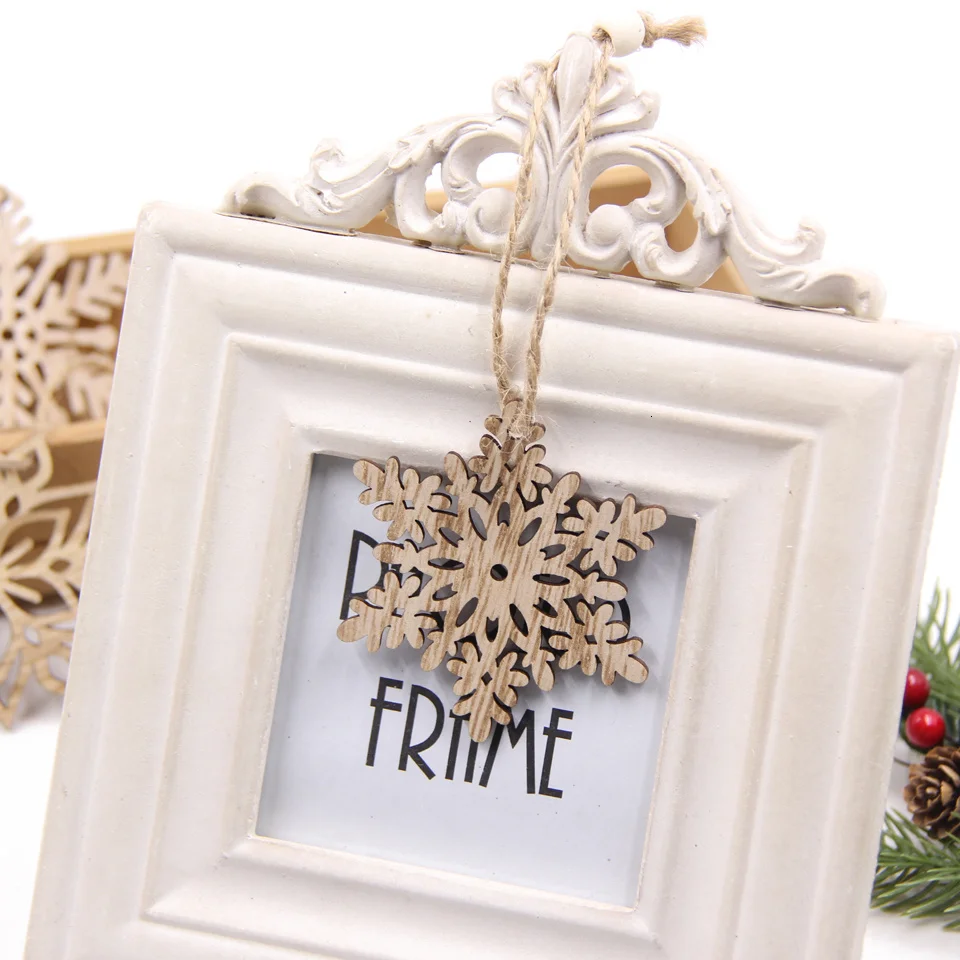 6PCS/Lot Christmas Wooden Pendants Multi Snowflakes Hanging Ornaments Wood Craft Christmas Tree Decorations DIY Painting Gifts