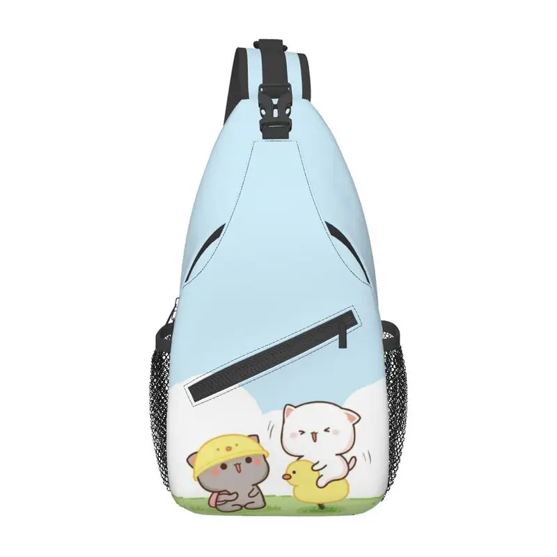 Mochila de dibujos animados Mochi Cat Peach y Goma para hombre, morral de hombro para viaje, senderismo, pecho cruzado, mochila de día