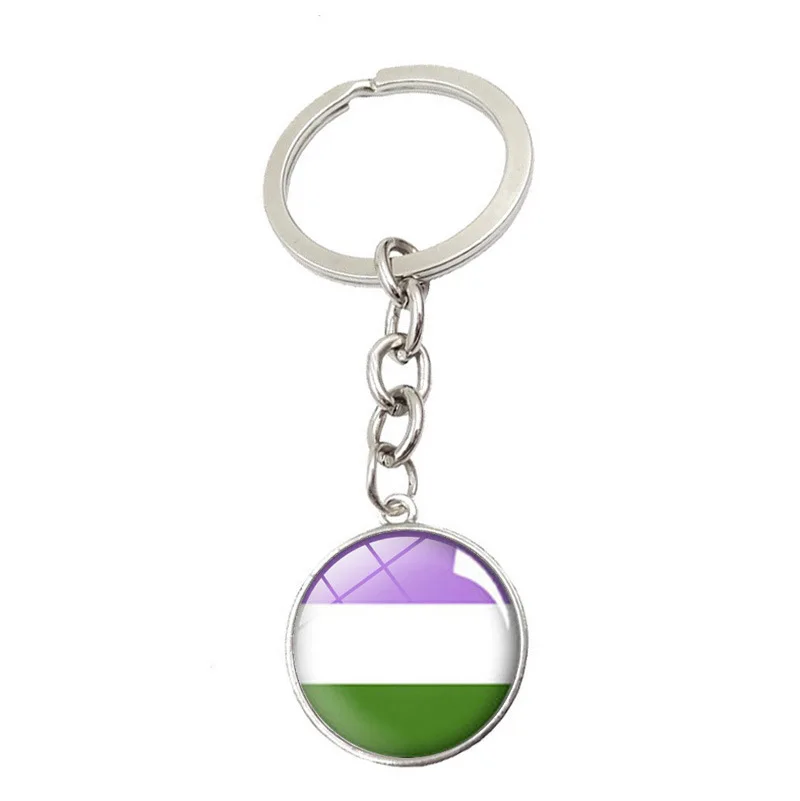 Gay Pride Keychain Glass Cabochon Pendant Fashion Rainbow Flag Keyring Gift