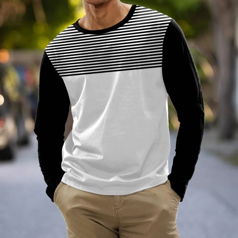 

New Cotton Stripe T Shirt For Mens Long Sleeve Tops O-Neck Pullover Oversized Autumn Clothing Sports Casual Male Shirt Tees 2023