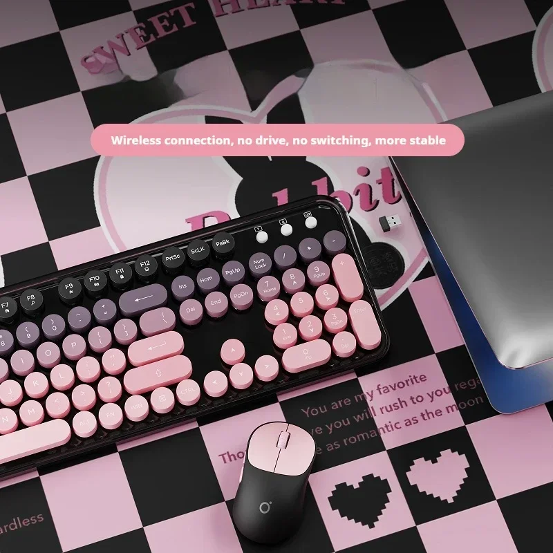 EWEADN V96 Wireless Keyboard And Mouse Set Retro Punk 2.4G Silent Ergonomic Gaming Keyboard with Mouse for Office And Laptop Us