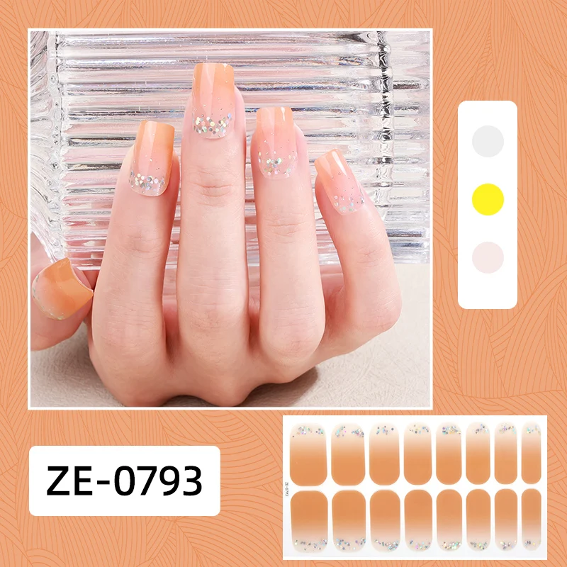 16Tips Full Cover Nail Sticker Summer Gradient Nail Polish Strips Long-Lasting Self Adhesive Nail Art DIY Manicure Decoration
