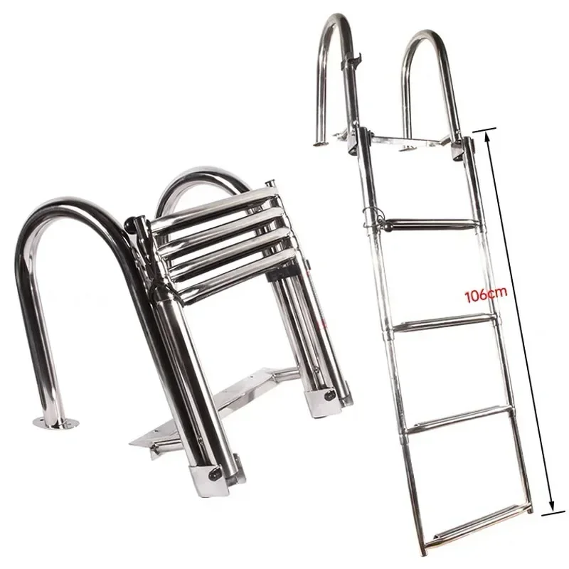

Hot Sales 4 Step Marine Boat Folding Ladder Thickened 316 Stainless Steel Telescoping Ladder Swim Platform Boat Accessories Yach