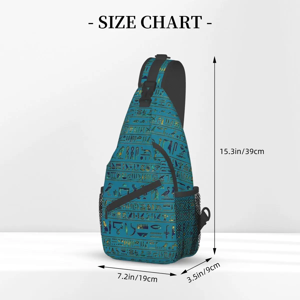 Borsa a tracolla a tracolla in pelle Teal Hieroglyphs egiziana borsa a tracolla piccola zaino a tracolla orientale Daypack per viaggi escursionismo sport