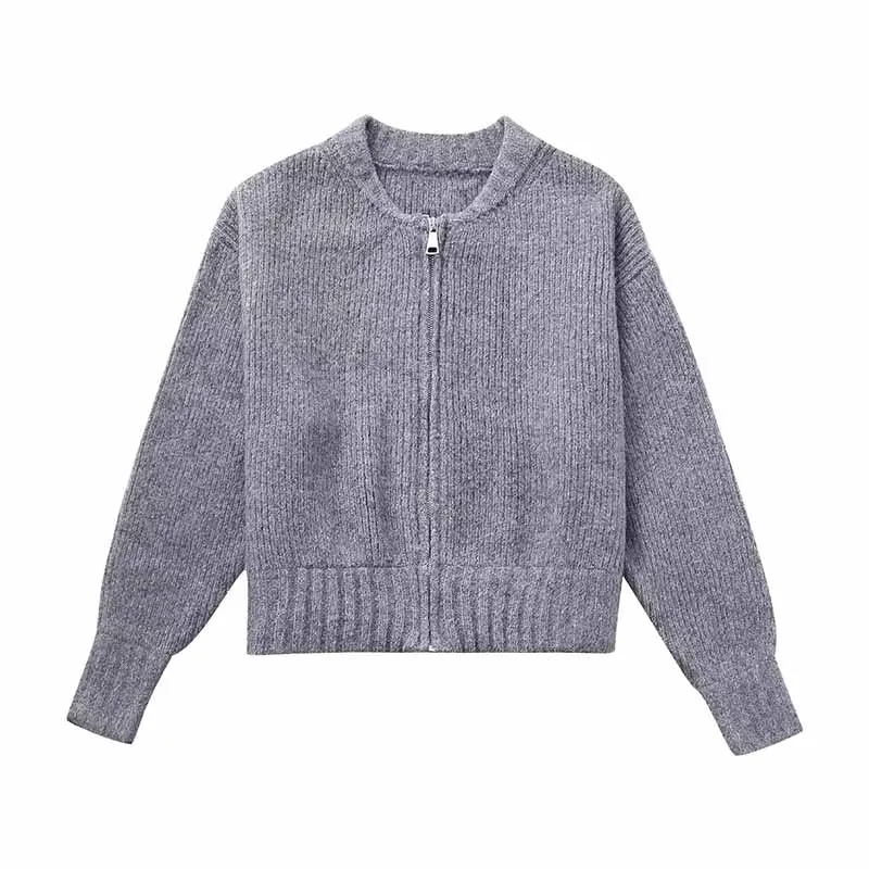 ZHUISHU Fashion Kint Grey Zippers Women Cardigan Sweater Spring Long Sleeve Pleater Swetry damskie 2024 Elegant Casual Lady Out