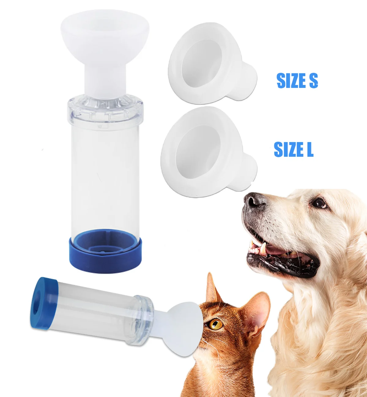 Pet Feline Cat Dog Aerosol Chamber Mask Tank Spacer Assist Inhalation Pump Nebulizer Manual Plastic Silicon Mask Animal Clinic