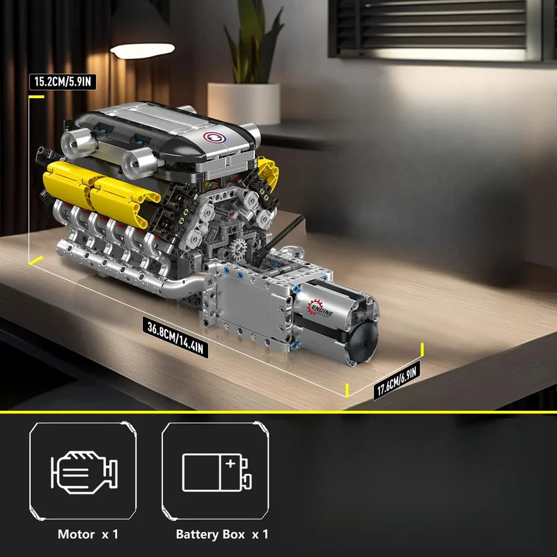Mould King 10202 Technical Car Engine Toys The Motorized Supercar V12 Engine + Transmission Building Block Brick Kids Gifts