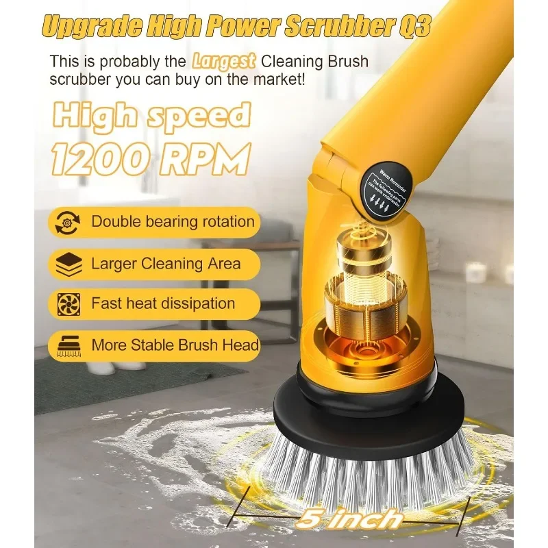 (Smart Display)  Electric Spin  Cleaning,1200RPM Shower Cordless Cleaning Brush with 8 Brushes for Bath/Tub/Tile/Floor