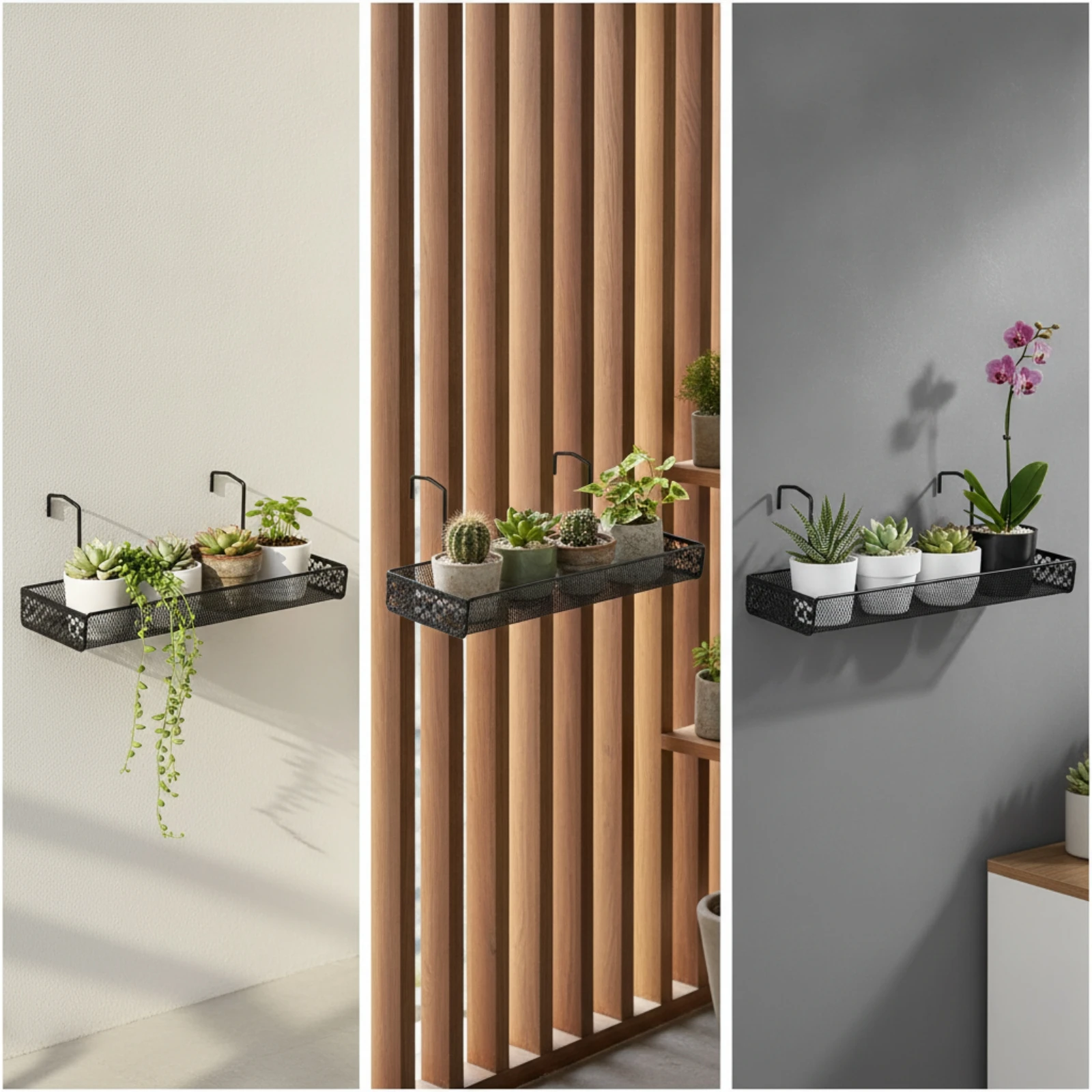 Hanging Planter Rack Metal Hanging Railing Planter Flower Pot Holder Wire Mesh Plant Hanger Rectangular for Apartment Dwellers