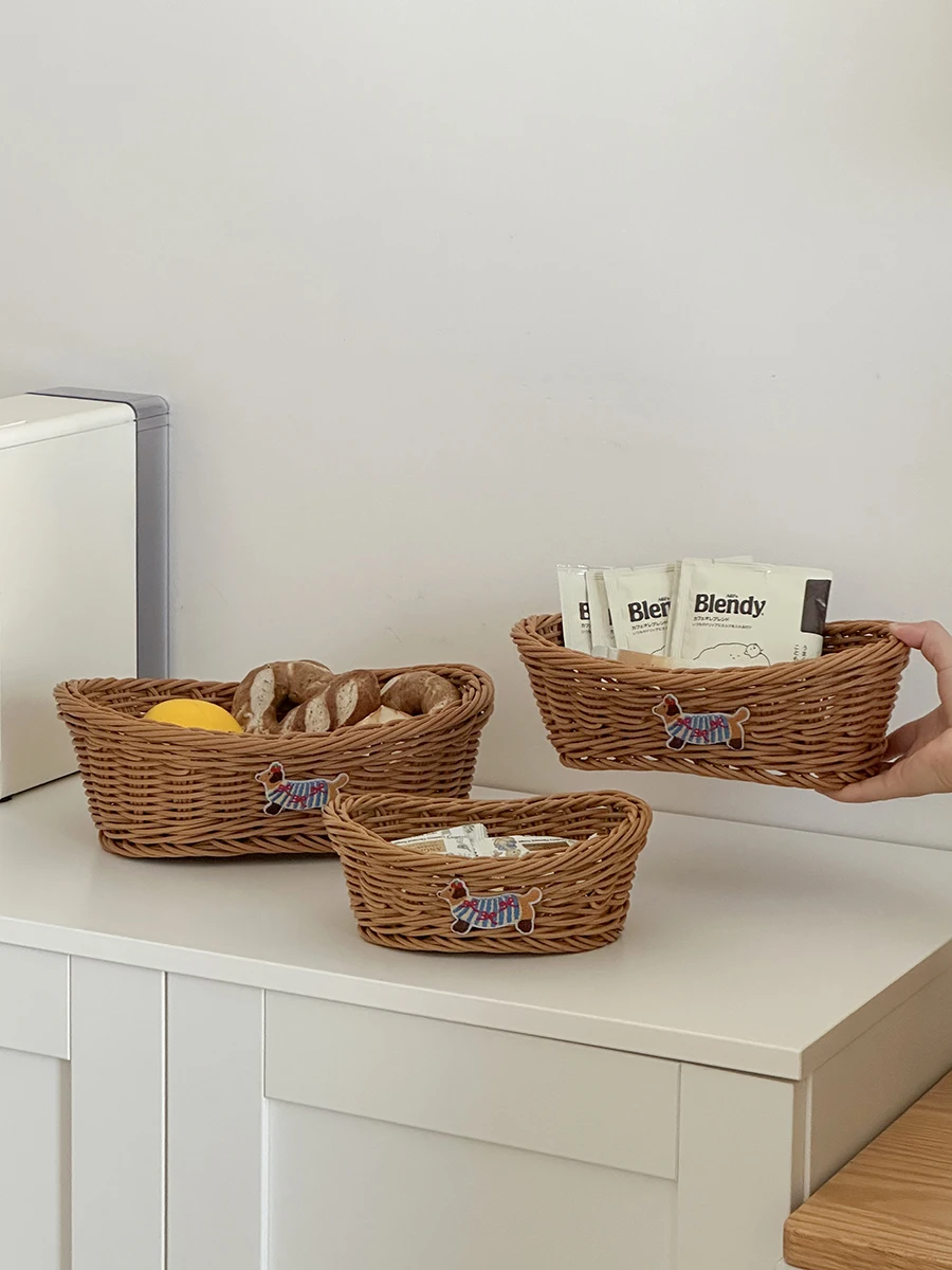 

Очаровательная плетеная корзина для хранения в форме таксы, органайзер для закусок на кухонный столик, милый контейнер для домашнего хранения