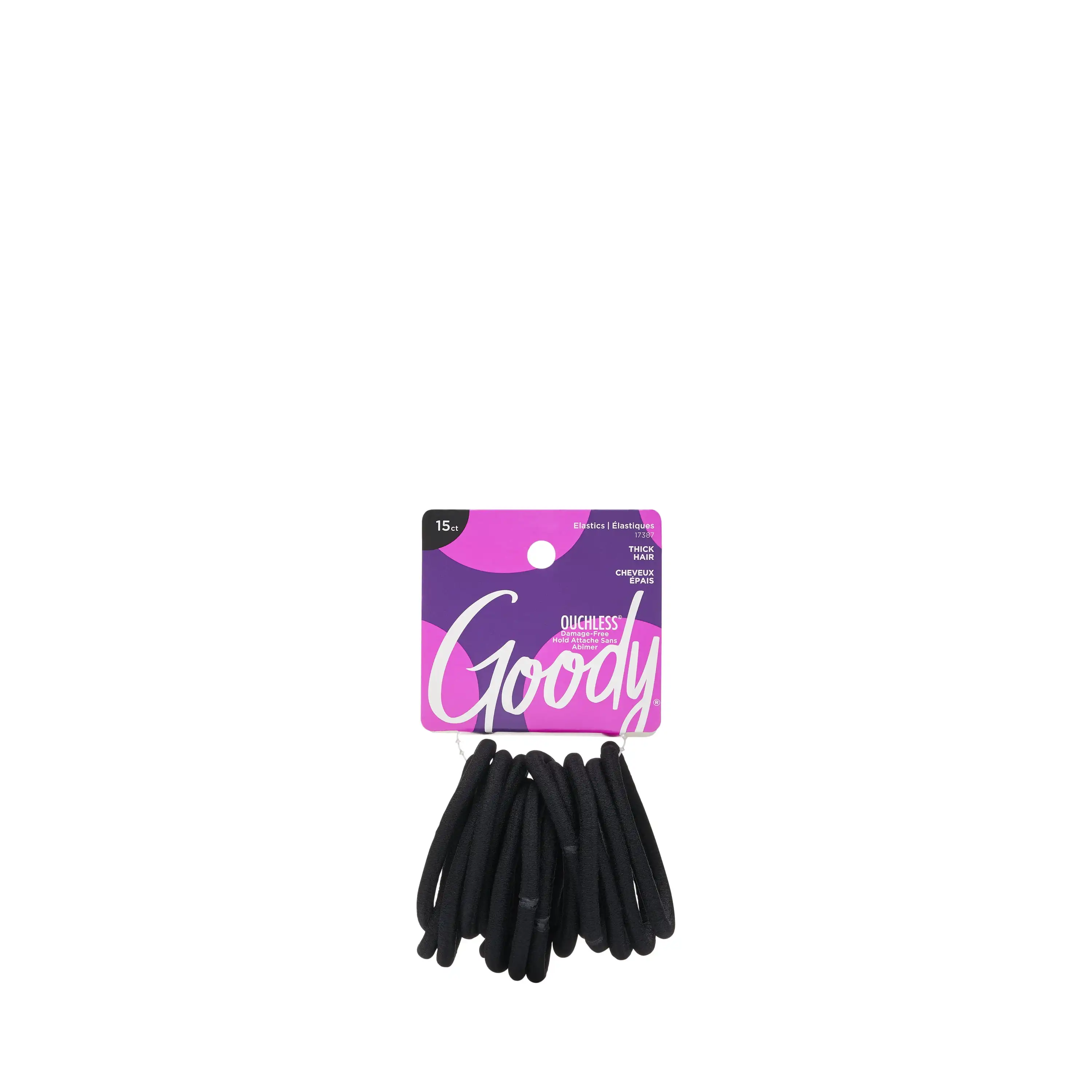 

(6 pack) Ouchless Super Stretch Hair Ties, Secure Grip, All-Day Wear, For Thick Hair, Black, 15 Ct